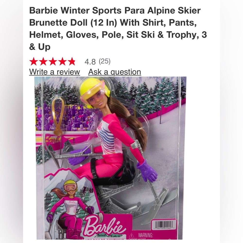 Barbie winter sports para alpine skier brunette doll